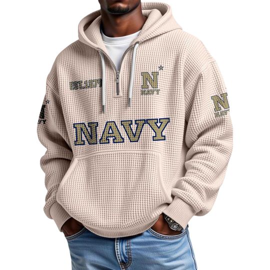 Discover Navy EST 1879 Quarter Zip Waffle Hoodie
