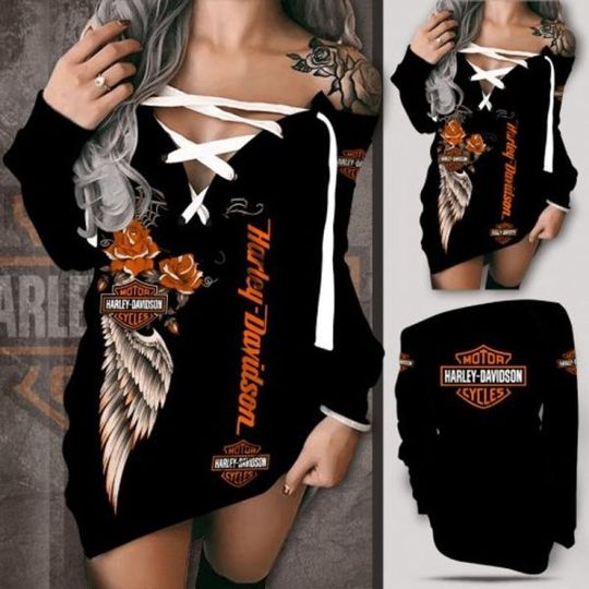 Haarleyy Davidson V-Neck Lace Up Sweatshirt Dress Gift