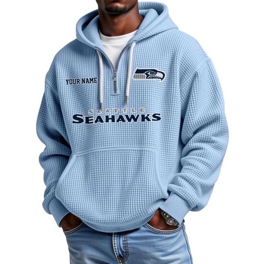 Personalized Seahawks Quarter Zip Waffle Hoodie