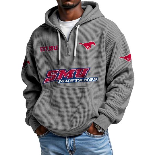 Discover SMU Mustangs EST 1915 Quarter Zip Waffle Hoodie