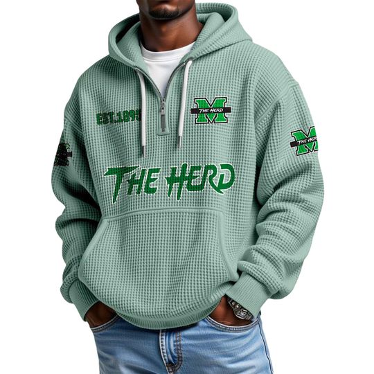 Discover The Herd EST 1895 Quarter Zip Waffle Hoodie