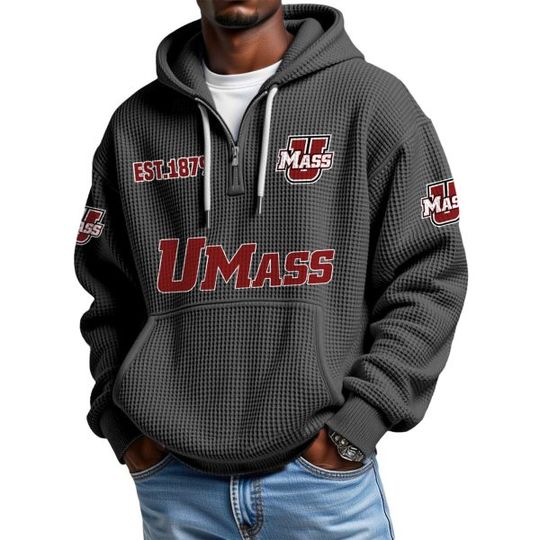 Discover UMass EST 1879 Quarter Zip Waffle Hoodie