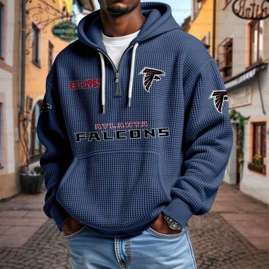 Unisex Atlanta Falcons Graphic Hoodie, Waffle Quarter Zip Hoodie