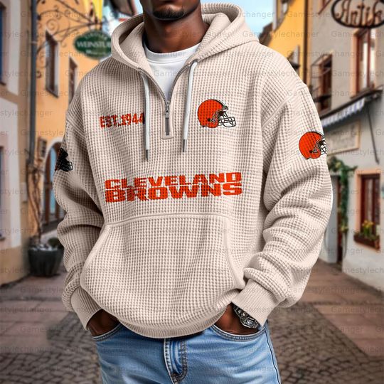 Unisex Cleveland Browns Graphic Hoodie, Waffle Quarter Zip Hoodie