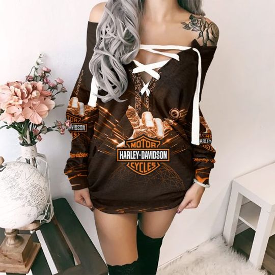 Discover Haarleyy Davidson V-Neck Lace Up Sweatshirt Dress Gift