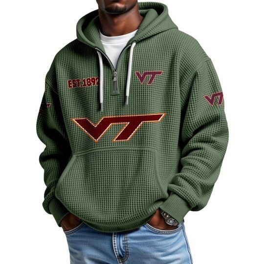 Discover Virginia Tech EST 1892 Quarter Zip Waffle Hoodie