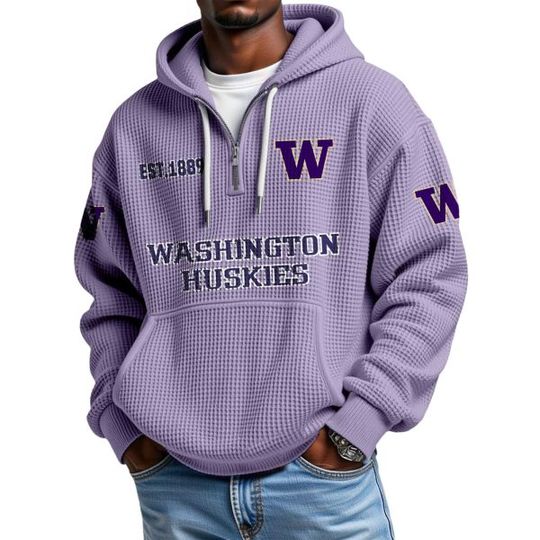 Washington Huskies EST 1889 Quarter Zip Waffle Hoodie