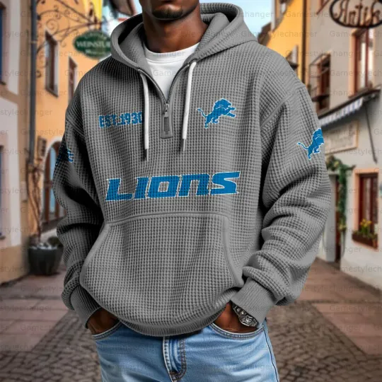 Detroit Lions Quarter Zip Waffle Hoodie