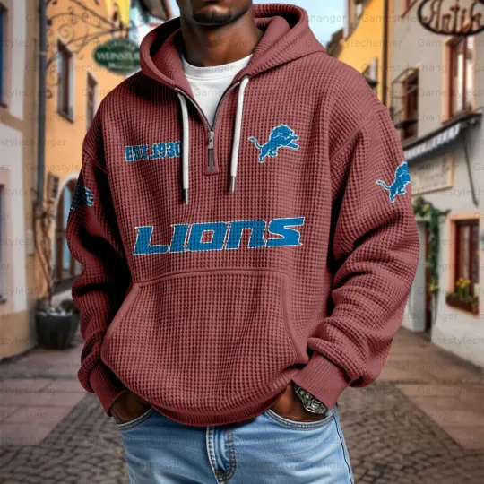 Detroit Lions Quarter Zip Waffle Hoodie