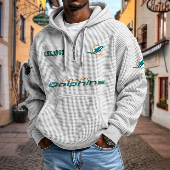 Unisex Miami dolphins Waffle Quarter Zip Hoodie White