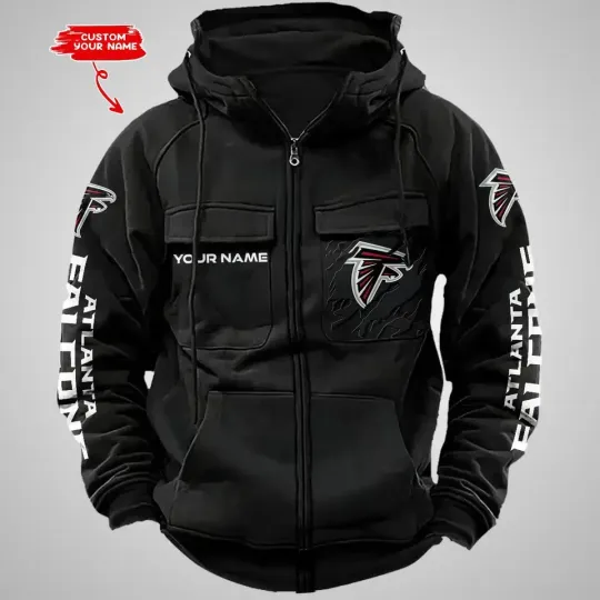 Personalized Atlanta Falcons Cargo Zip Hoodie Football Team Fan Gift