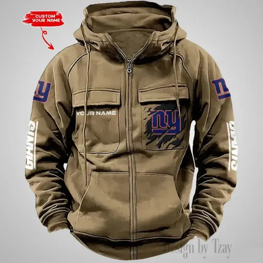 Personalized New York Giants Cargo Zip Hoodie Football Team Fan Gift