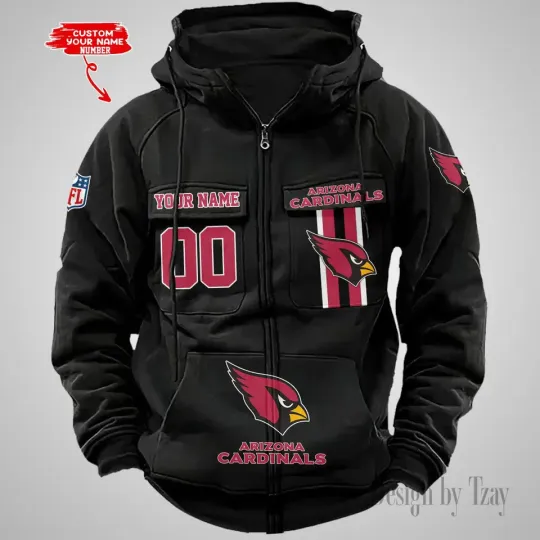 Personalized Arizonna Cardinals Cargo Zip Hoodie Football Team Fan Gift