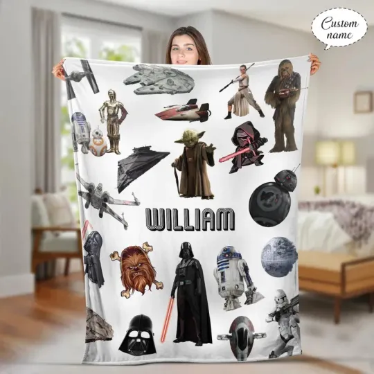 Discover Personalized Star Wars Flannel Blanket: Galaxy's Edge Sketch Fleece Blanket
