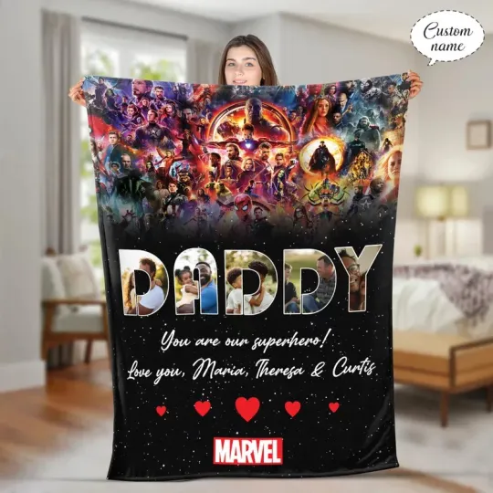 Discover Custom Marvel Dad Photos Collage Blanket, Custom Avengers Dad Fleece Blanket