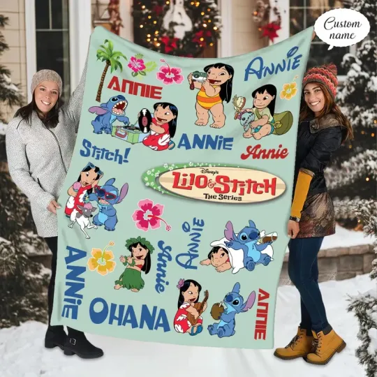 Discover Personalized Lilo & Stitch Blanket: Custom Name Gift Fleece Blanket