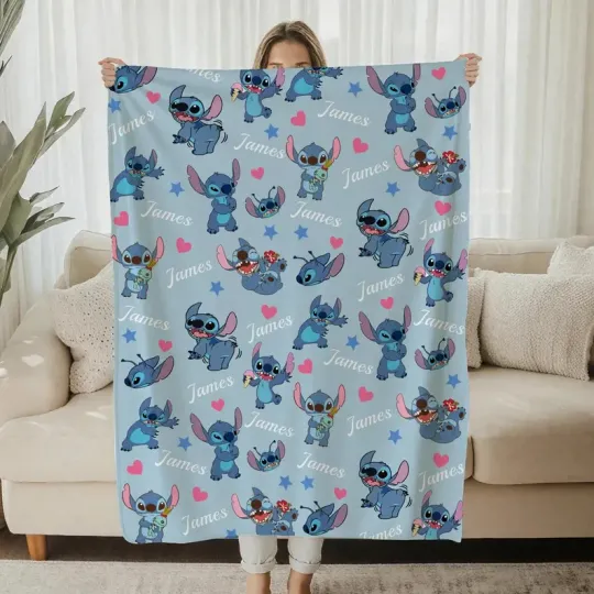 Discover Custom Stitch Blanket, Personalized Disney Blanket, Disneyland Fleece Blanket