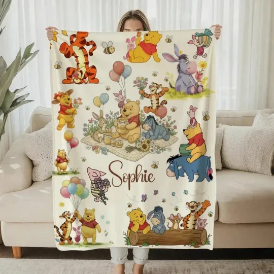 Discover Personalized Winnie The Pooh Blanket, Custom Name Baby Fleece Blanket