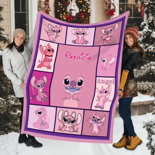 Discover Personalized Angel & Stitch Fleece Blanket: Custom Disneyland Fleece Blanket