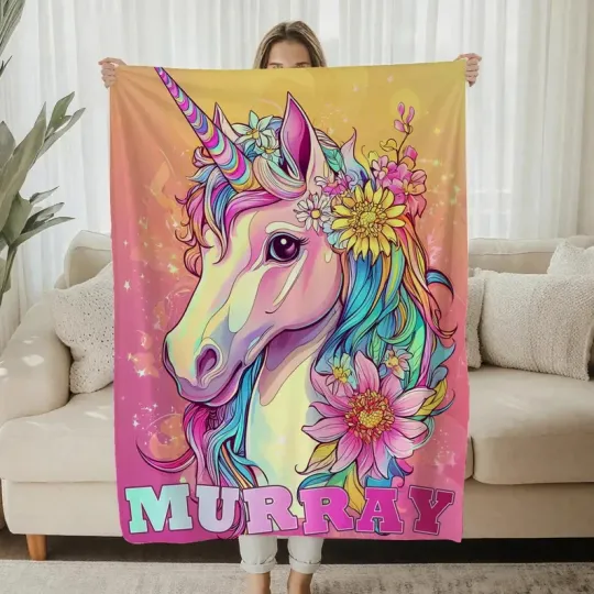 Discover Personalized Unicorn Blanket, Custom Name Unicorn Fleece Blanket
