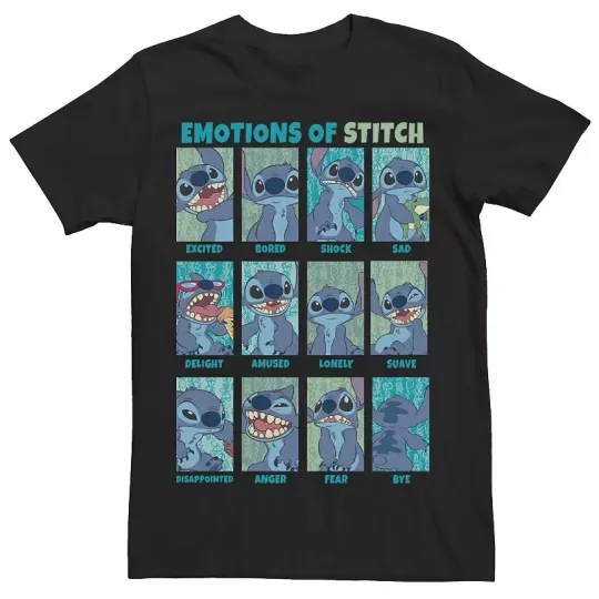 Discover Disney's Lilo & Stitch The Emotions Of Stitch Black T-Shirt