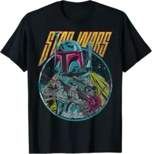 Discover Star Wars Boba Fett Neon Blaster Vintage Disney+ T-Shirt Size S - 5XL