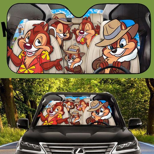 Discover Chip and Dale Disney Car Sunshade for Windshield Decor