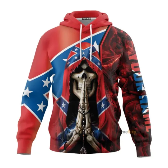Discover Personalized Custom Name Red Reaper Praying CSA Flag Skull 3D Printed Hoodie QT3