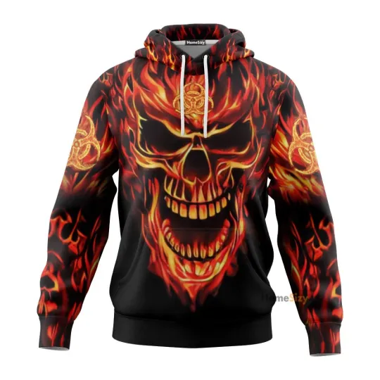 Discover Flaming Biohazard Skull 3D Printed Hoodie QT308205