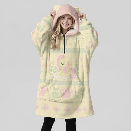 Fluttershy Oversized Hoodie Blanket: Kawaii Anime MLP Cosplay - Unisex Streetwear Gift