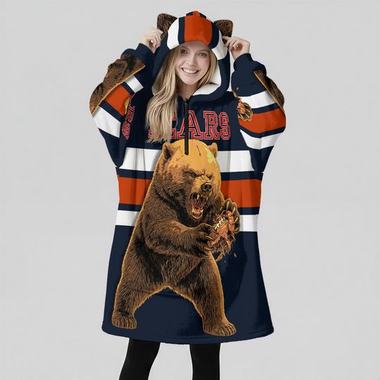 Bear Ears Stadium Hoodie Blanket  Oversized Fleece Game Day Wear