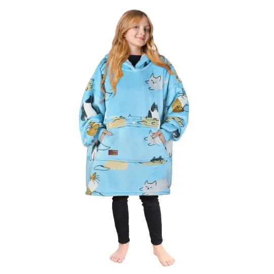 Discover Kids Oversized Blanket Hoodie with Cat Hood and Sherpa Lining