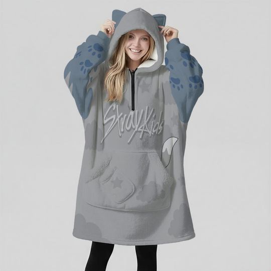 Wolf Chan Cat Ear Blanket Oversize Hoodie: Kpop Stray Kids SKZOO Sweatshirt Gift