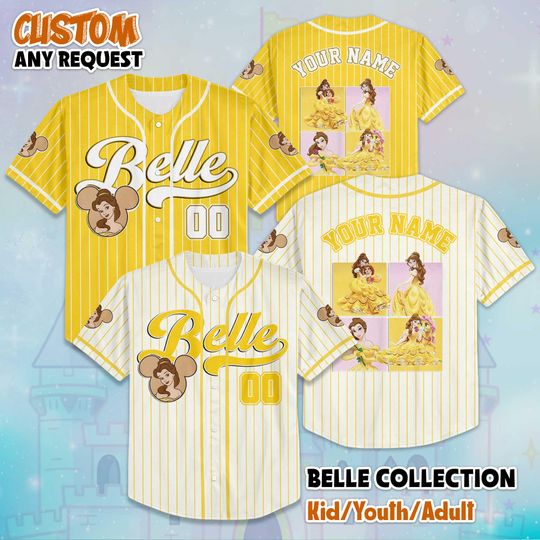 Discover Personalize Princess Belle Baseball Jersey, Custom Disney Beauty and the Beast Shirt, Baseball Team Outfit