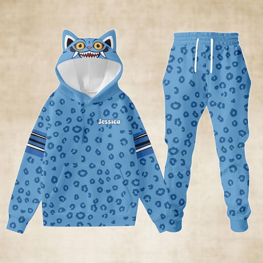 Discover Blue Tiger Ear Hoodie, Personalized Demon Hunter Hoodie Cosplay, Demon Tiger Jogger, Kpop Costume Tee, Custom Name Hoodie, Gift for Kpop Fan