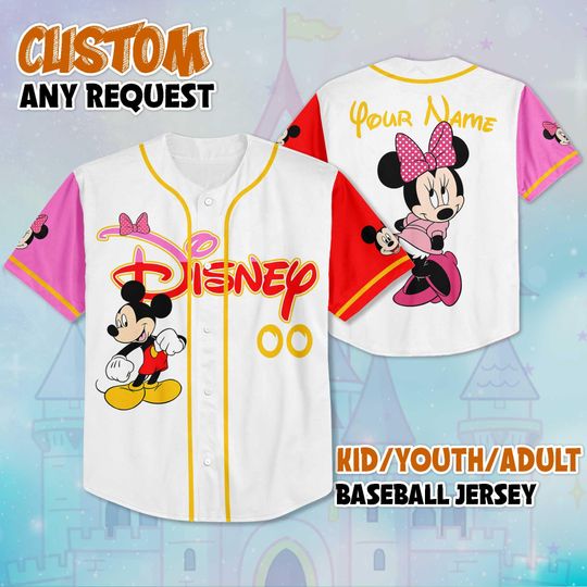 Discover Custom Disney Mickey and Minnie Baseball Jersey, Personalize Disney Mickey and Friends Shirt, Baseball Team Outfit