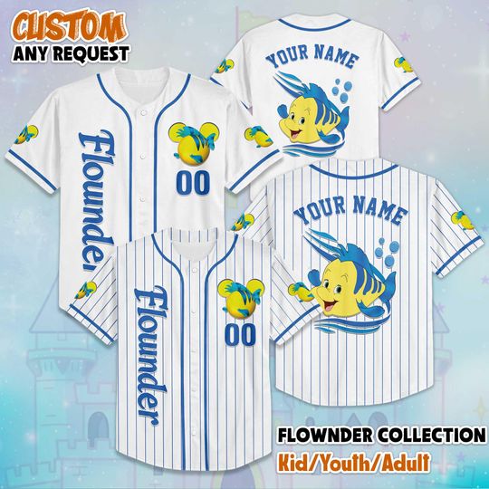 Discover Custom Flounder Baseball Jersey, Personalize Disney The Little Mermaid Shirt, Baseball Team Outfit