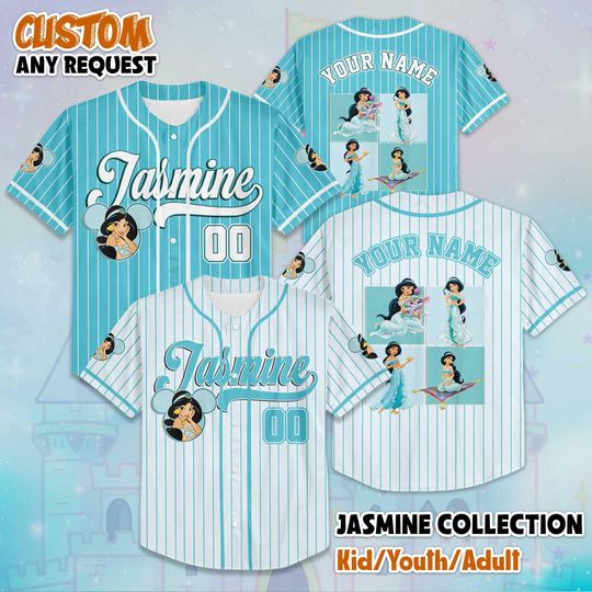 Discover Custom Princess Jasmine Baseball Jersey, Personalize Disney Aladdin Shirt, Baseball Team Outfit