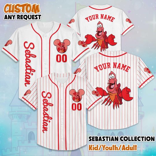 Discover Custom Sebastian Baseball Jersey, Personalize Disney The Little Mermaid Shirt, Baseball Team Outfit
