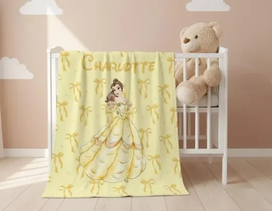Discover Disney Belle Princess Blanket, Custom Name Beauty And Princess Fleece Blanket