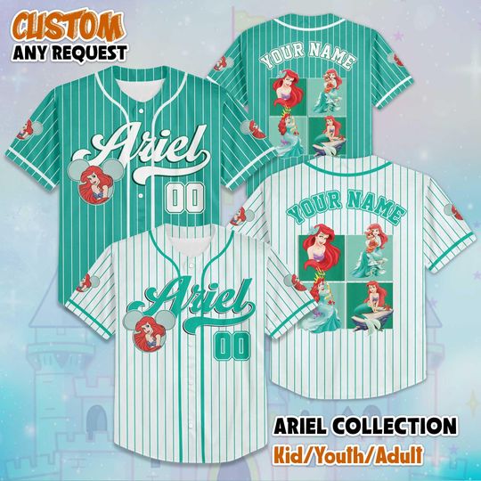 Discover Custom Ariel The Little Mermaid Baseball Jersey, Personalize Disney Princess Shirt, Baseball Team Outfit