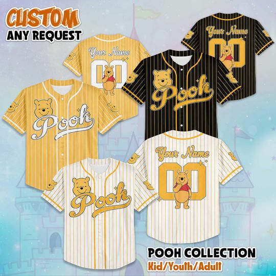 Discover Custom Pooh Baseball Jersey, Personalize Disney Winnie the Pooh Shirt, Baseball Team Outfit