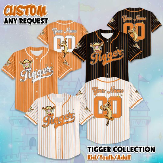 Discover Custom Tigger Baseball Jersey, Personalize Disney Winnie the Pooh Shirt, Baseball Team Outfit