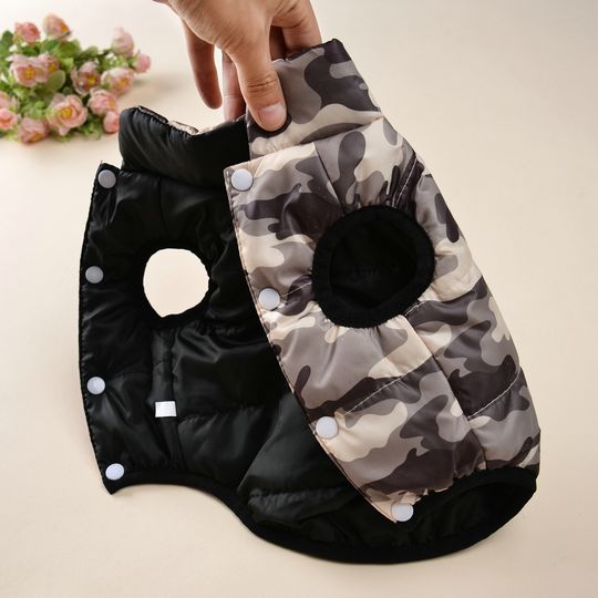Discover Warm Winter Pet Clothes For Small Medium Dogs Reversible Camouflage Print Pet Vest Coat With Leash Hole Pets Yorkshire Jacket