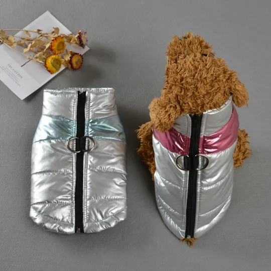 Discover Autumn Winter Pets Jacket Coat Silver Waterproof Warm Dog Clothes for Small Medium Dogs Cats Puppy Pomeranian Yorkshire Outfits
