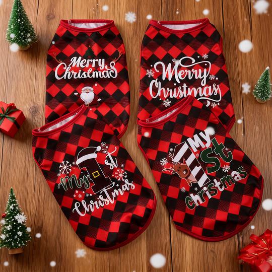 Discover 4pc Soft Pet Vest For Small Medium Dogs Cats Cute Santa Claus Diamond Plaid Print Kitten Comfortable T-shirt Sphynx Costume Coat