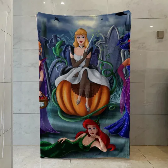 Discover Disney Halloween Blanket, Disney Princess Pumpkins Fleece Blanket