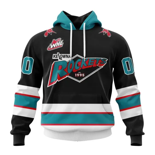 Discover Personalized Kelowna Rockets 2025/26 Black Hoodie Zip Up T-Shirt Men's Fan Gear