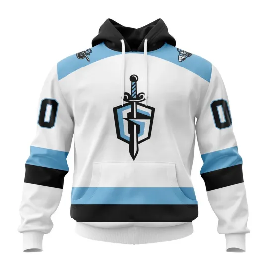 Discover Custom Atlanta Gladiators 2025/26 White Hoodie Zip Up T-Shirt Men's Fan Gear