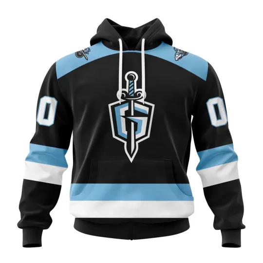 Discover Custom Atlanta Gladiators 2025/26 Black Hoodie Zip Up T-Shirt Men's Fan Gear